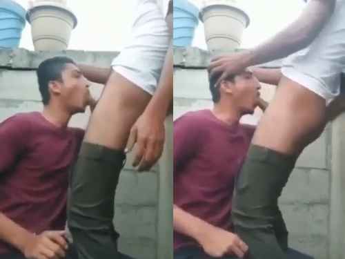 Desi gay boy sucking his brother dick and mouth fucking in roof