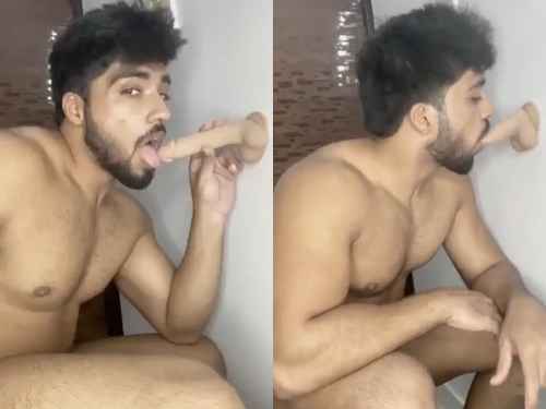 indiangaysite2 Horny Desi Gay boy order a dildo and suck it sticking in wall