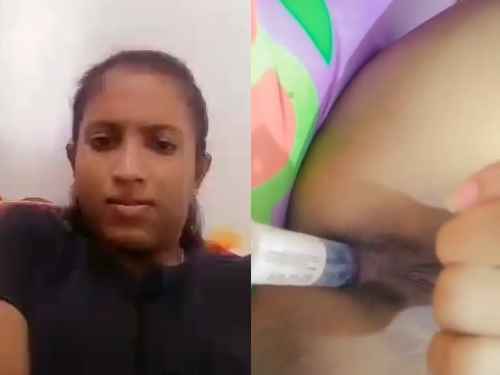 Young Tamil Girl Try to fuck herself anal with dildo