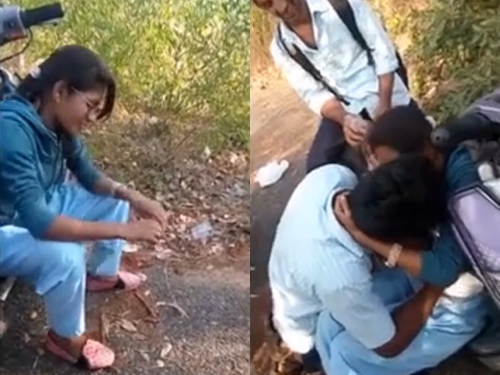 Telugu collage lovers romance and kissing in forest