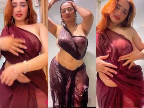 Aditi Mistry Red Saree Hot Live Full Nude Nipples Visible Sexy Photos